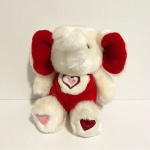 Walmart Elephant Plush Vintage Heart White Red Stuffed Animal Valentines Toy 9”